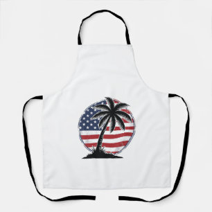Vintage Palm Tree American Flag Summer Shirt_1 Apron