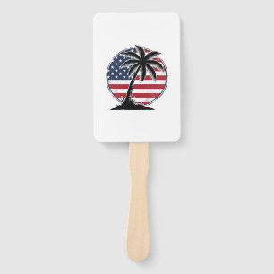 Vintage Palm Tree American Flag Summer Shirt_1 Hand Fan