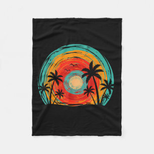 Vintage Palm Tree Beach Sunset Tropical Summer Fleece Blanket