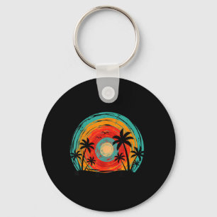 Vintage Palm Tree Beach Sunset Tropical Summer Key Ring