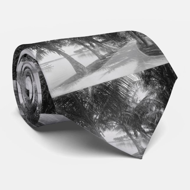 Vintage Palm Tree Beach Trail Photograph (1900) Tie (Rolled)