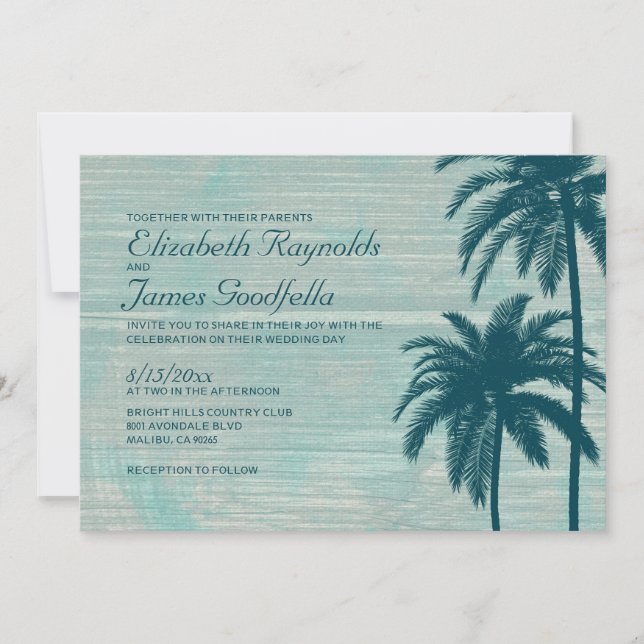 Vintage Palm Tree Burlap Wedding Invitations (Front)