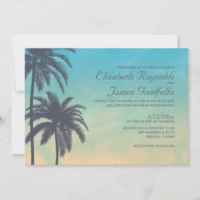 Vintage Palm Tree Wedding Invitations (Front)