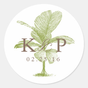 Vintage Palm Tree Wedding Monogram Sticker