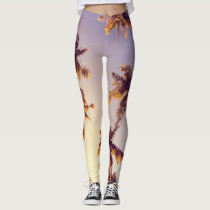 Vintage Palm Trees Blue Sky Leggings