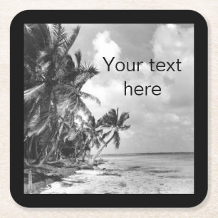 Vintage Palm Trees Custom Text Square Paper Coaster