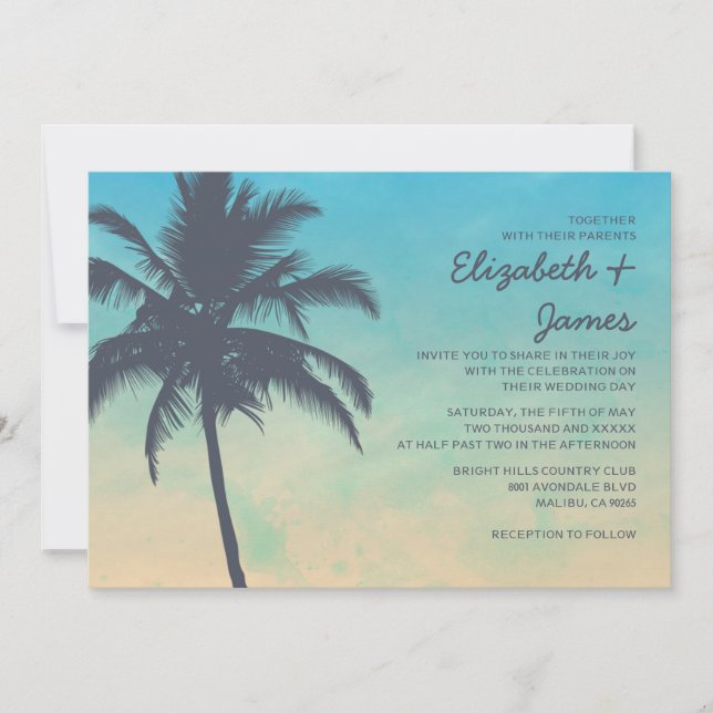 Vintage Palm Trees Wedding Invitations (Front)