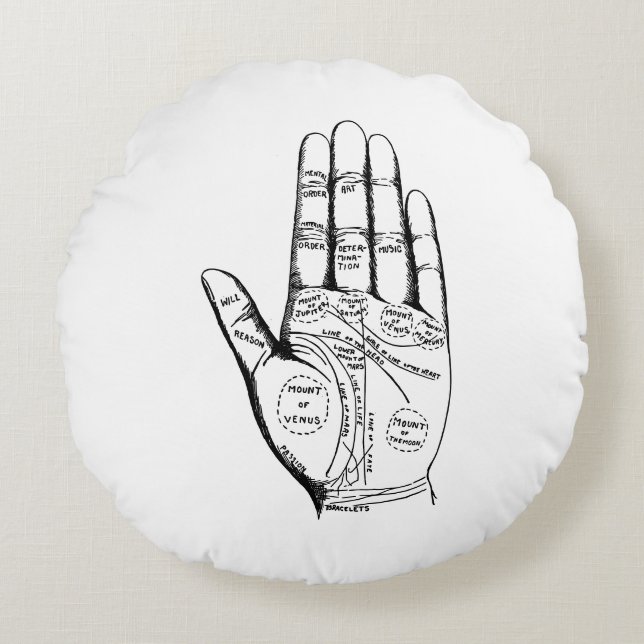 Vintage Palmistry Chart Palm Reading Throw Pillow (Front)