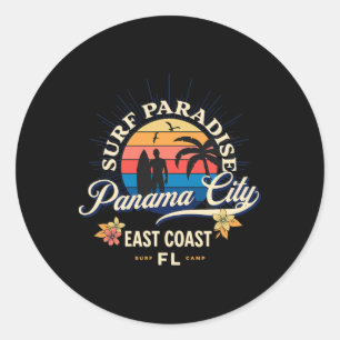 Vintage Panama City Retro Surfing Beach Surf Wear  Classic Round Sticker