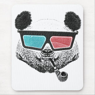 Vintage panda 3-D glasses Mouse Pad