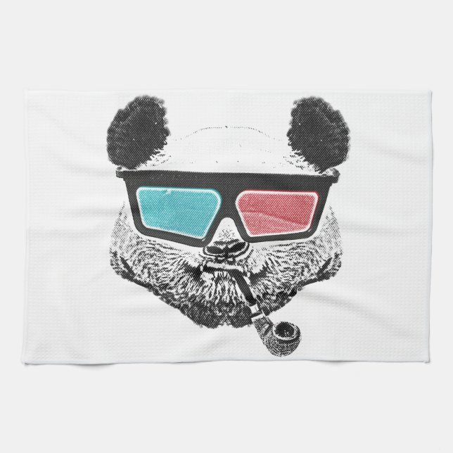 Vintage panda 3-D glasses Tea Towel (Horizontal)