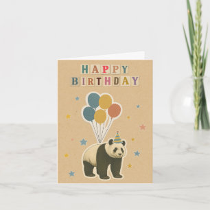 Vintage Panda Birthday Card with Balloons