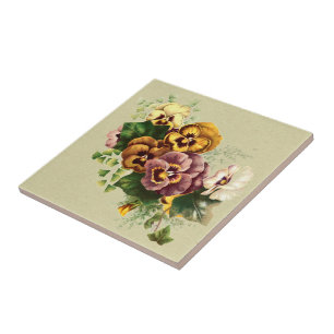 Vintage Pansies Bouquet Ceramic Tile
