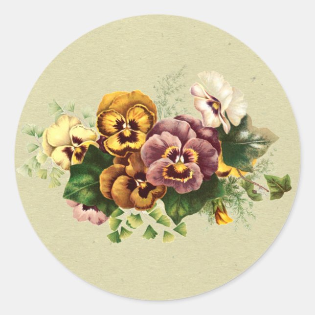 Vintage Pansies Bouquet Classic Round Sticker (Front)