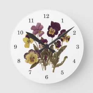 Vintage Pansies in Bloom, Floral Garden Flowers Round Clock