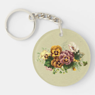 Vintage Pansies Painted Bouquet Key Ring