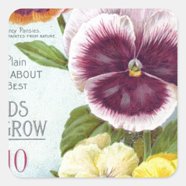 Vintage Pansies Square Sticker (Front)