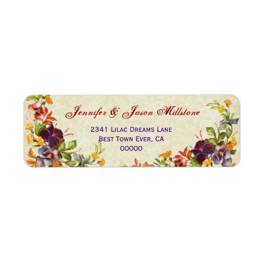 Vintage Pansies Wedding Label Return Address Label
