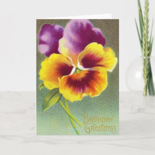 Vintage Pansy Floral Birthday Greeting Card