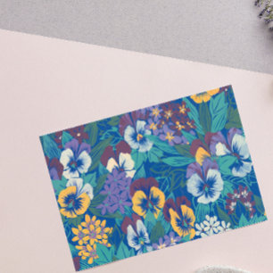 Vintage Pansy Floral Pattern Blue Cottage Garden Rectangular Sticker