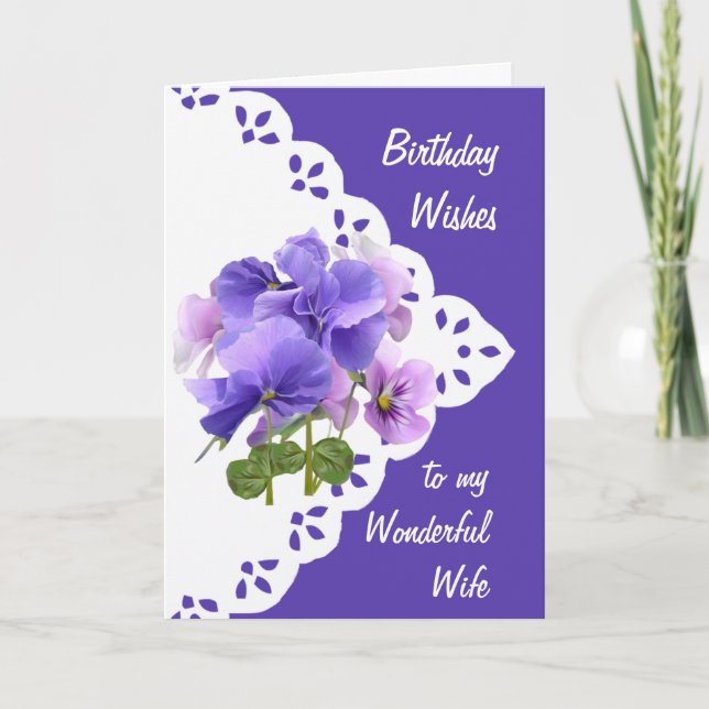 Vintage Pansy Flower Wife Birthday Card (Front)