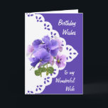 Vintage Pansy Flower Wife Birthday Card<br><div class="desc">Vintage Pansy Flower for your Wonderful Wilfe Birthday</div>