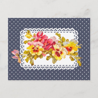Vintage Pansy Flowers and Delicate Doily Postcard