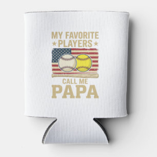 Vintage Papa Baseball Softball Players Shirt Desig Can Cooler