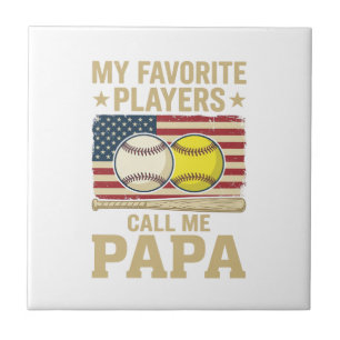 Vintage Papa Baseball Softball Players Shirt Desig Ceramic Tile