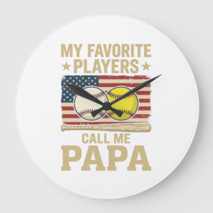Vintage Papa Baseball Softball Players Shirt Desig Large Clock