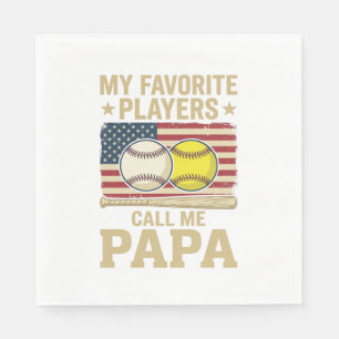 Vintage Papa Baseball Softball Players Shirt Desig Napkin