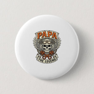 Vintage Papa Biker Skull Legend 6 Cm Round Badge