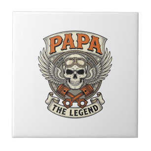 Vintage Papa Biker Skull Legend Ceramic Tile