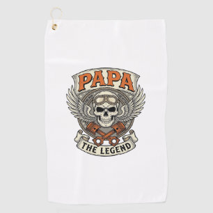 Vintage Papa Biker Skull Legend Golf Towel