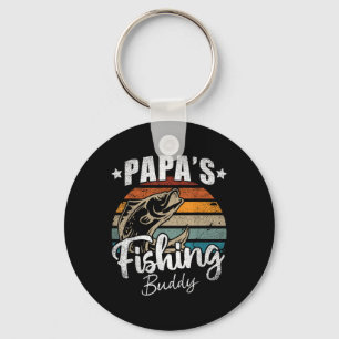 Vintage Papas Fishing Buddy Kids Funny Retro Sunse Key Ring
