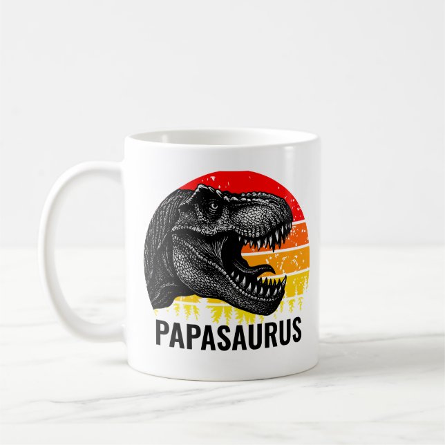 Vintage Papasaurus T-rex Sunset Coffee Mug (Left)