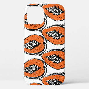 Vintage Papaya Charcoal Drawing Pattern. iPhone 12 Case