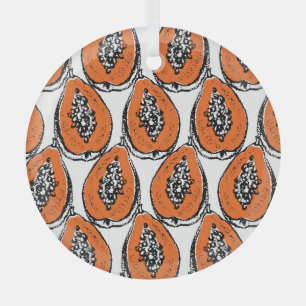 Vintage Papaya Charcoal Drawing Pattern. Glass Tree Decoration