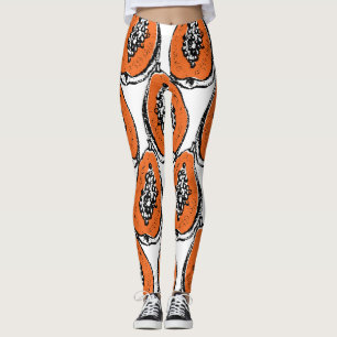 Vintage Papaya Charcoal Drawing Pattern. Leggings