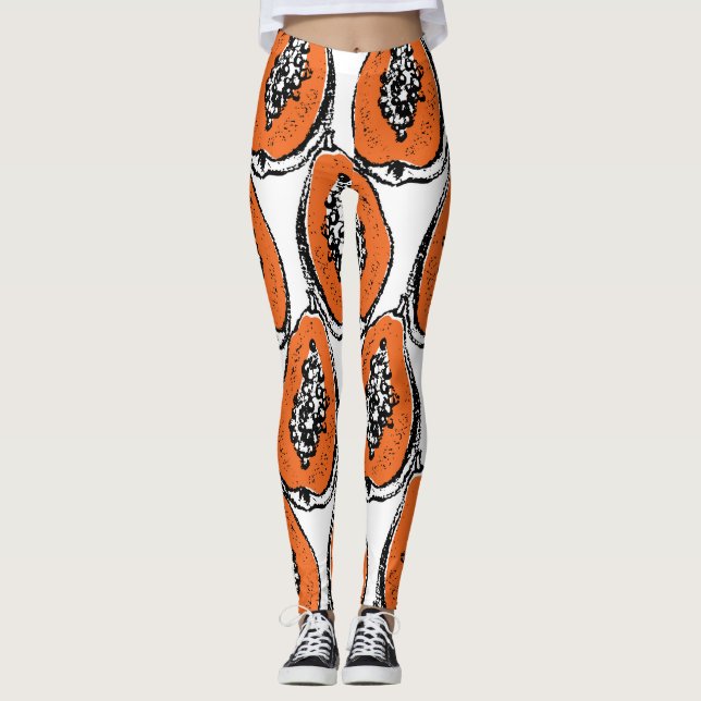 Vintage Papaya Charcoal Drawing Pattern. Leggings (Front)