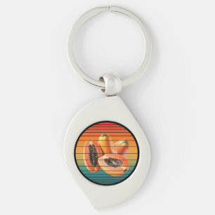Vintage papaya fruits heathy food vegan key ring