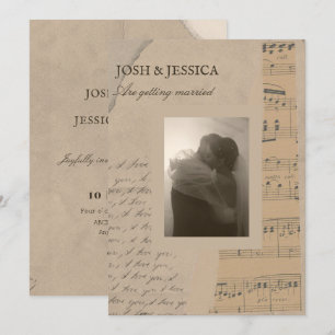 Vintage paper aesthetic photo wedding invitation