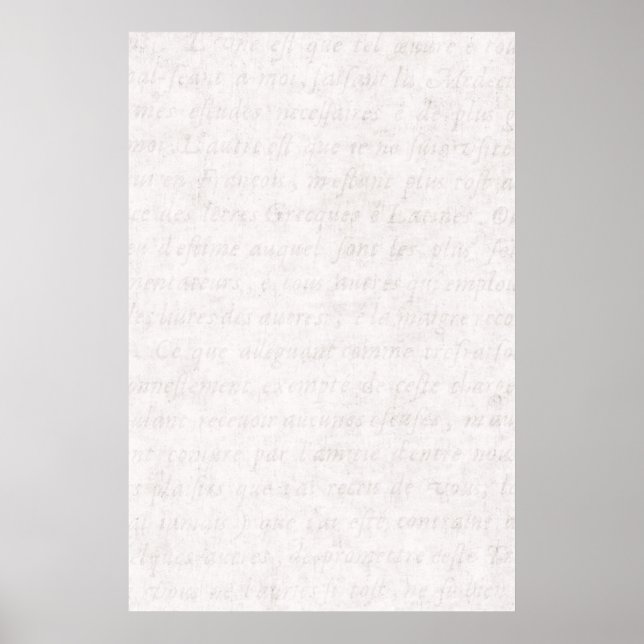 Vintage Paper Antique French Script Writing Blank Poster (Front)