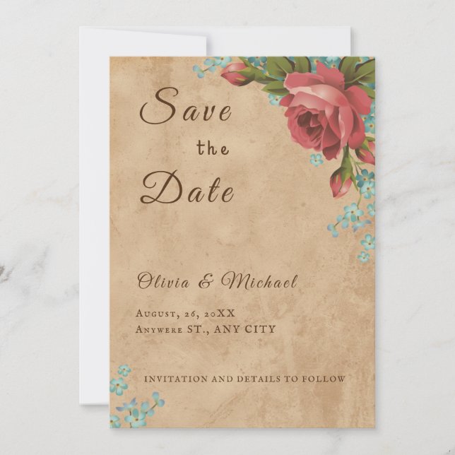 Vintage Paper Craft Save the Date Card (Front)