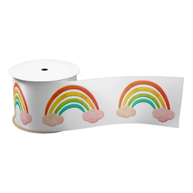 Vintage Paper Cut Rainbow And Clouds Satin Ribbon (Spool)