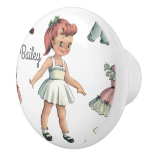 Vintage Paper Doll Image with Dresses Personalised Ceramic Knob