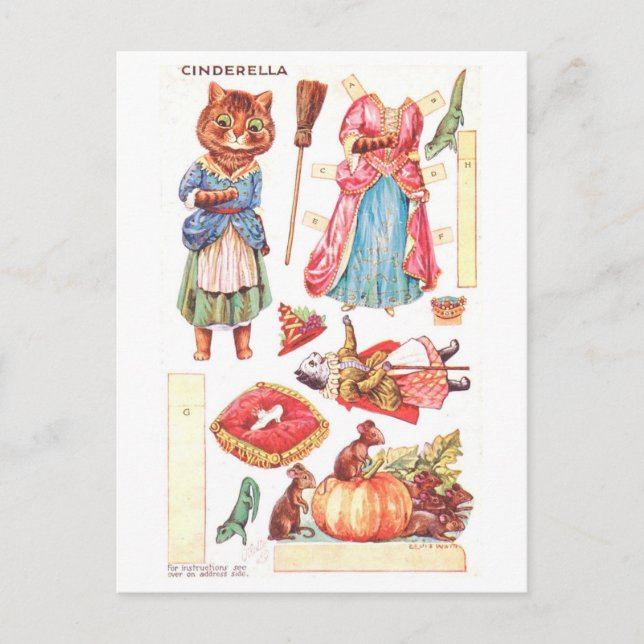 Vintage Paper Doll Postcard--Cat Cinderella Postcard (Front)