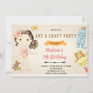 Vintage paper doll tea birthday invitation