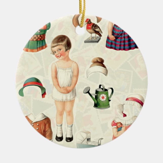 Vintage Paper Dolls Tree Ornament (Front)