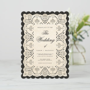 Vintage Paper Lace Black Wedding Invitation